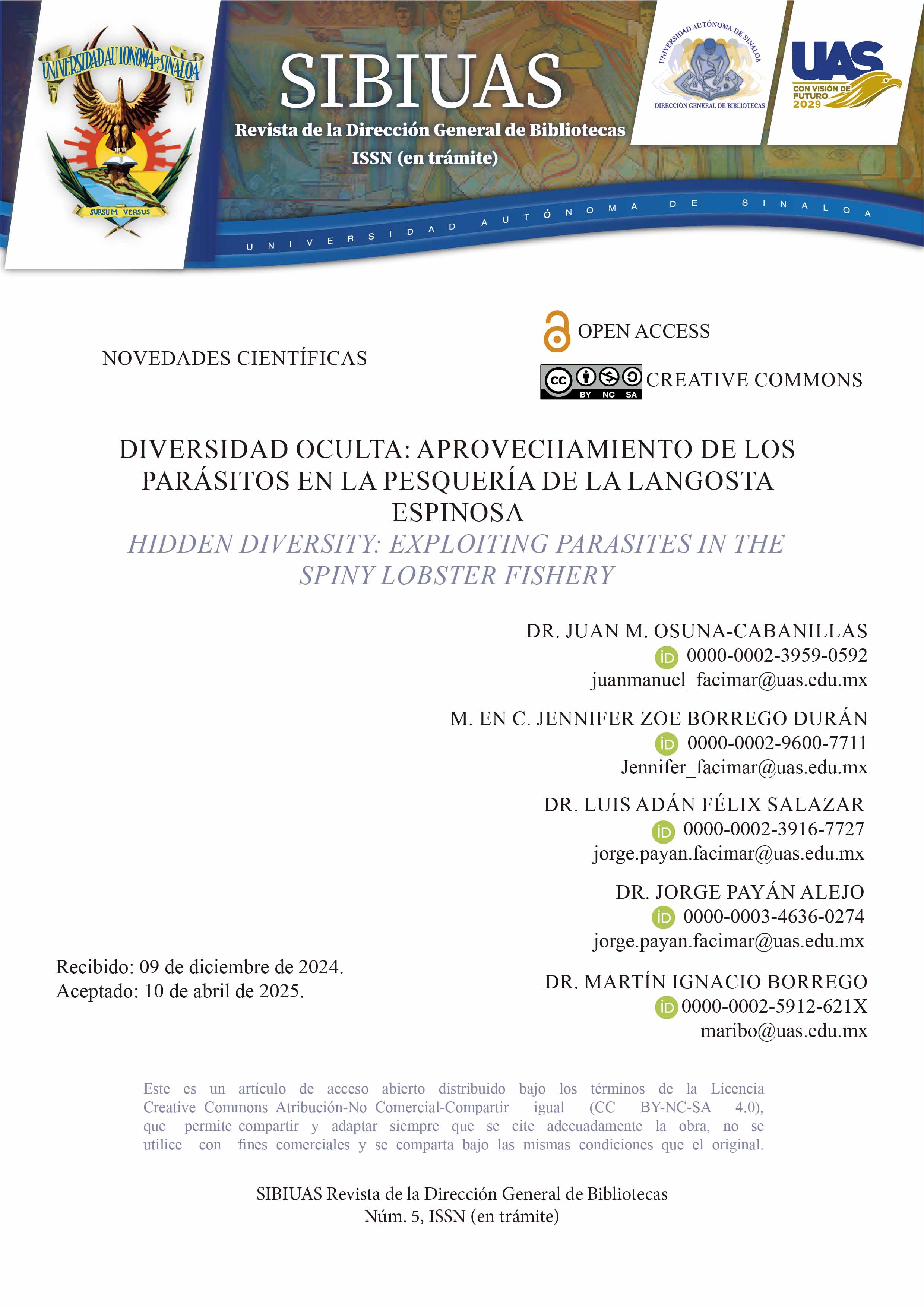 Portada Diversidad oculta: aprovechamiento de los parásitos en la pesquería de la langosta espinosa