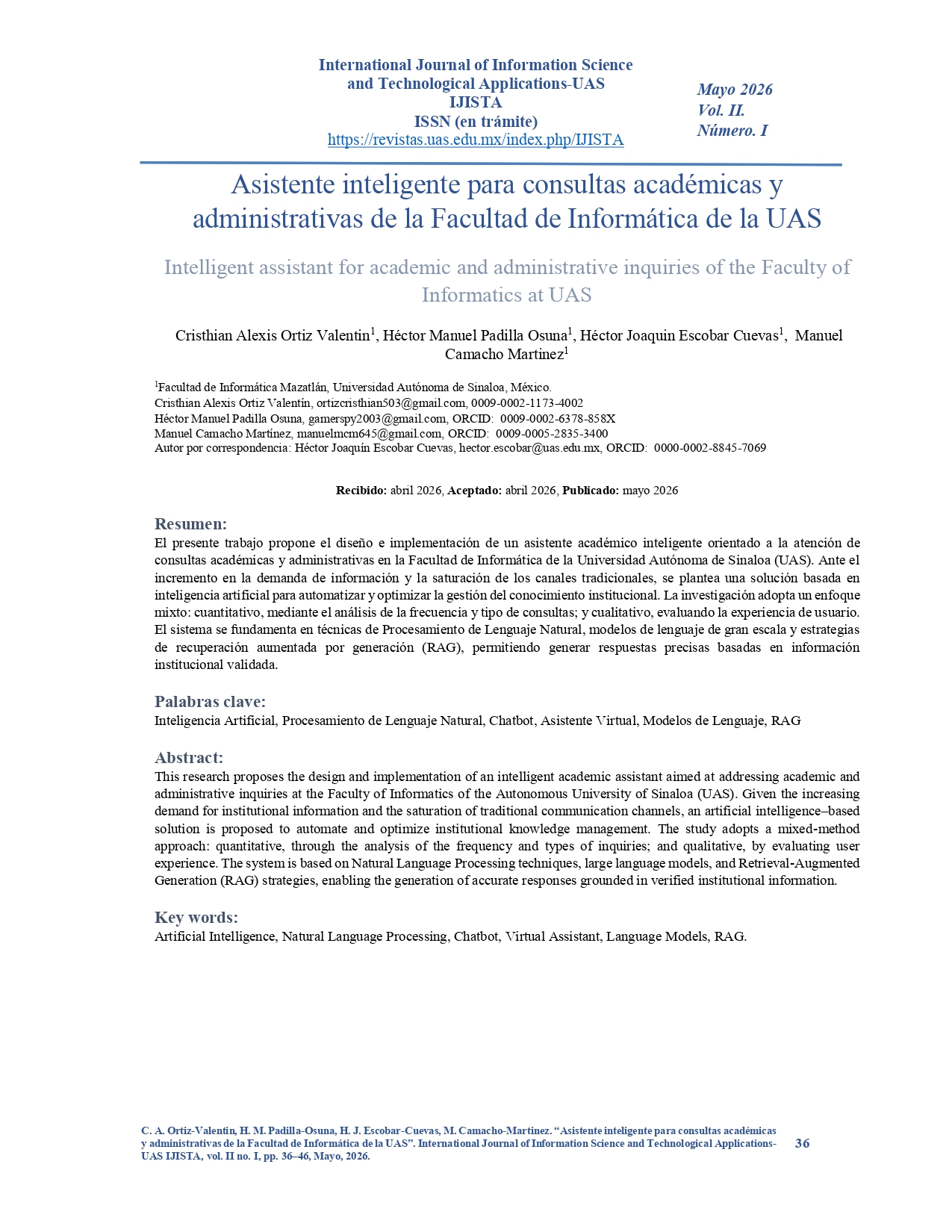 Asistente inteligente para consultas académicas y administrativas de la Facultad de informática de la UAS.