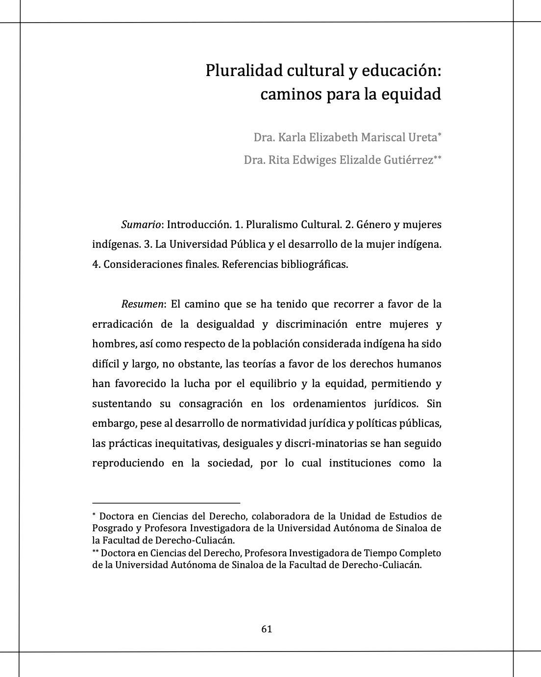 Portada JUS Revista Jurídica Cuerpo Académico de Derecho Constitucional Facultad de Derecho Culiacán