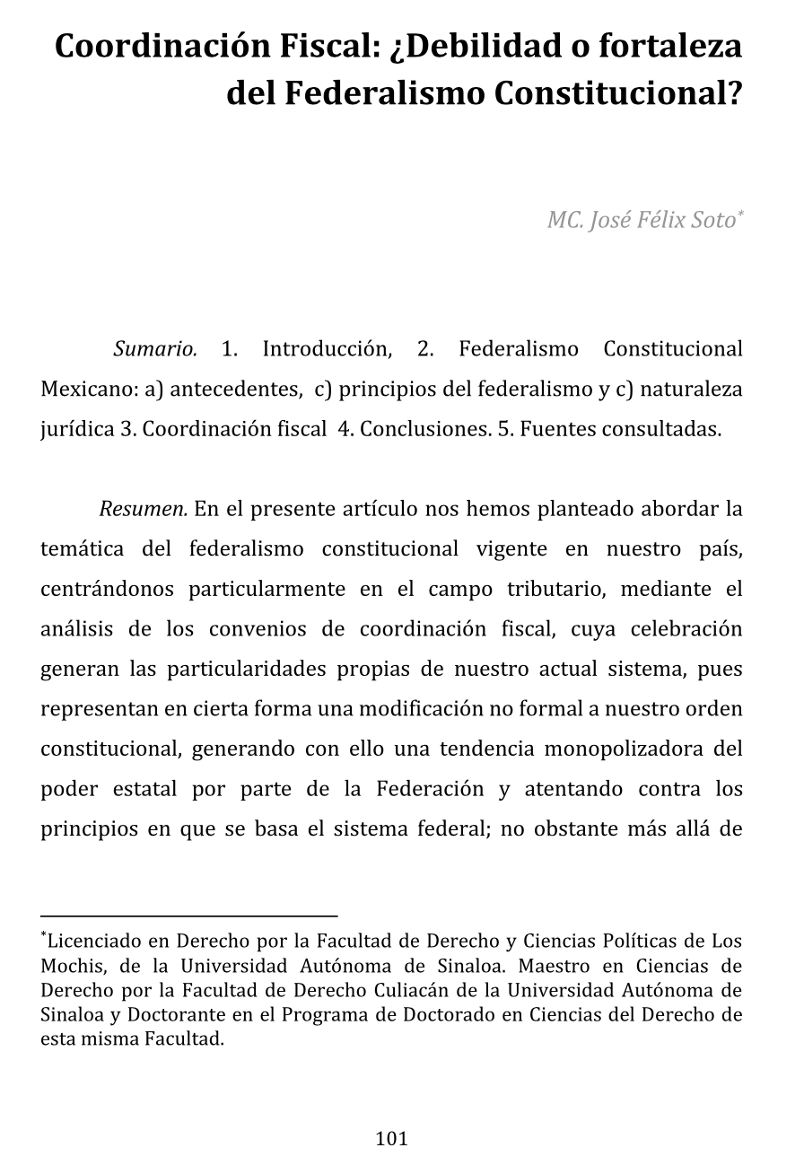 Coordinación fiscal: ¿Debilidad o fortaleza del Federalismo Constitucional?