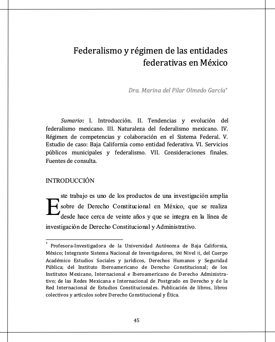 Federalismo y régimen de las entidades federativas en México