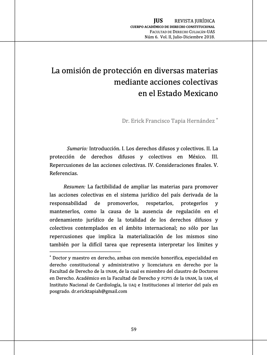 La omisión de protección en diversas materias mediante acciones colectivas en el Estado Mexicano