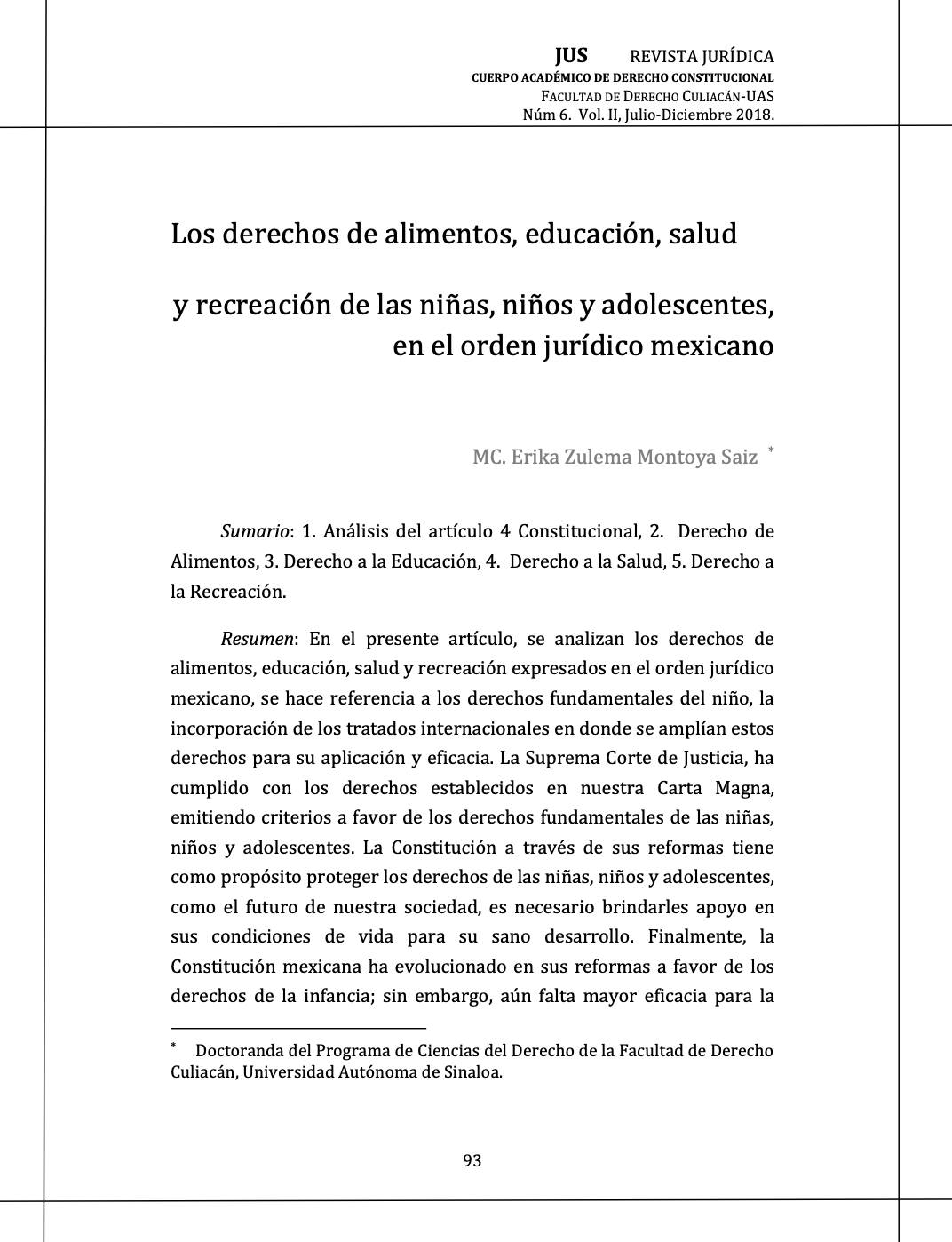 Los derechos de alimentos, educación, salud y recreación de las niñas, niños y adolescentes, en el orden jurídico mexicano