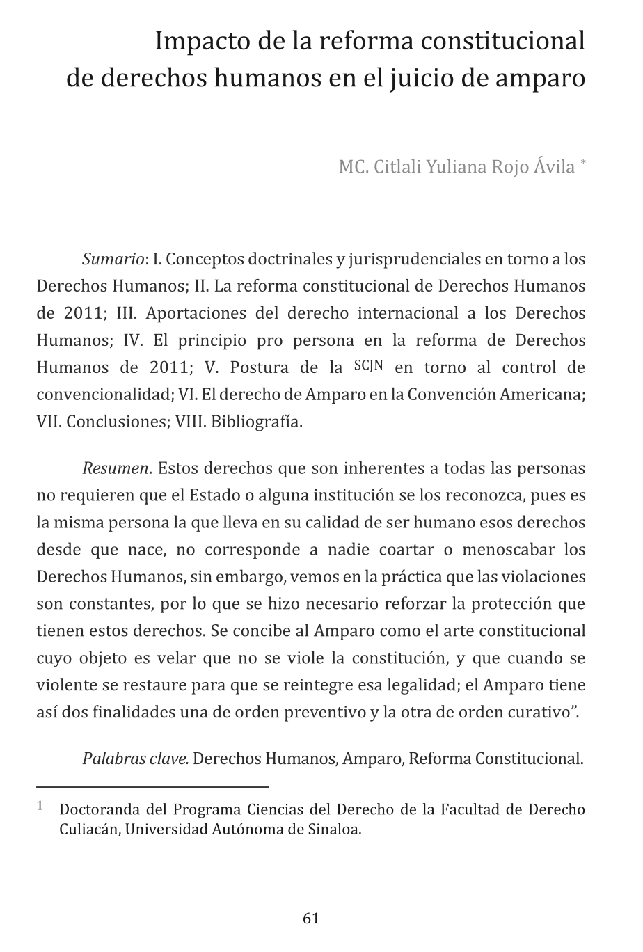 Impacto de la reforma constitucional de derechos humanos en el juicio de amparo