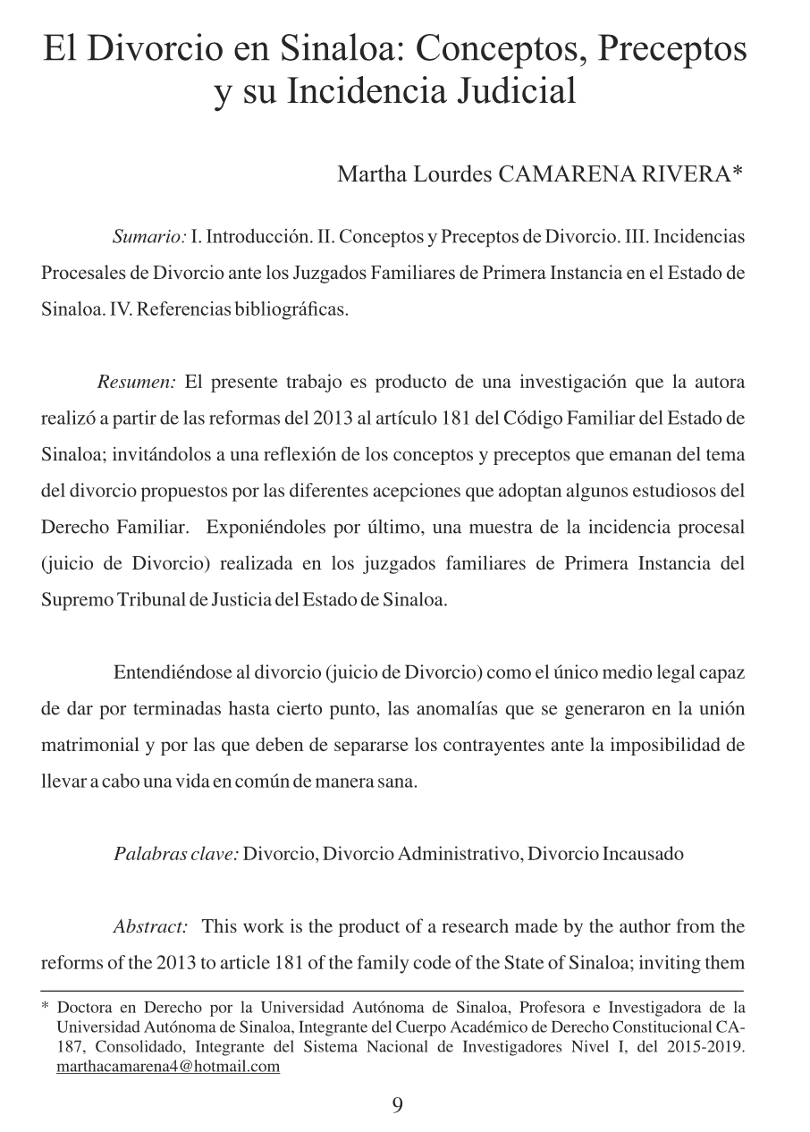 El Divorcio en Sinaloa: Conceptos, Preceptos y su Incidencia Judicial