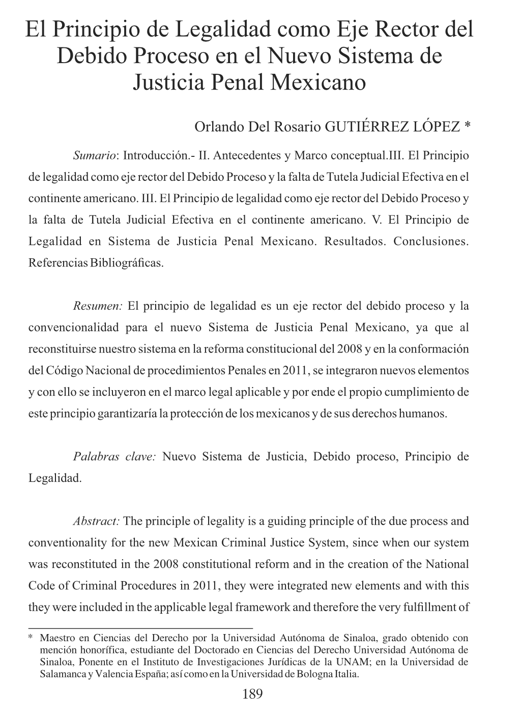 El Principio de Legalidad como Eje Rector del Debido Proceso en el Nuevo Sistema de Justicia Penal Mexicano