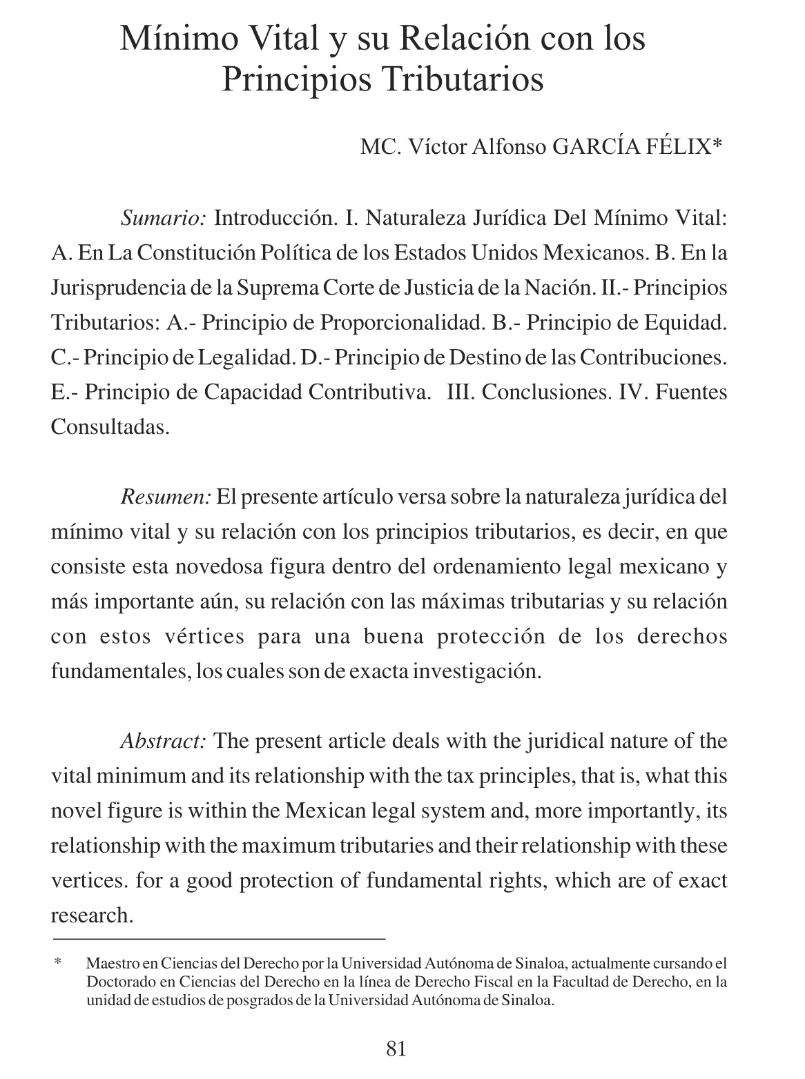 Mínimo Vital y su Relación con los Principios Tributarios