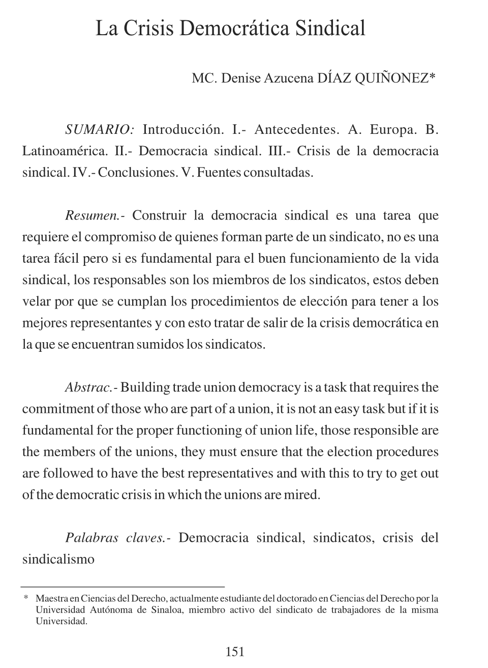 La Crisis Democrática Sindical