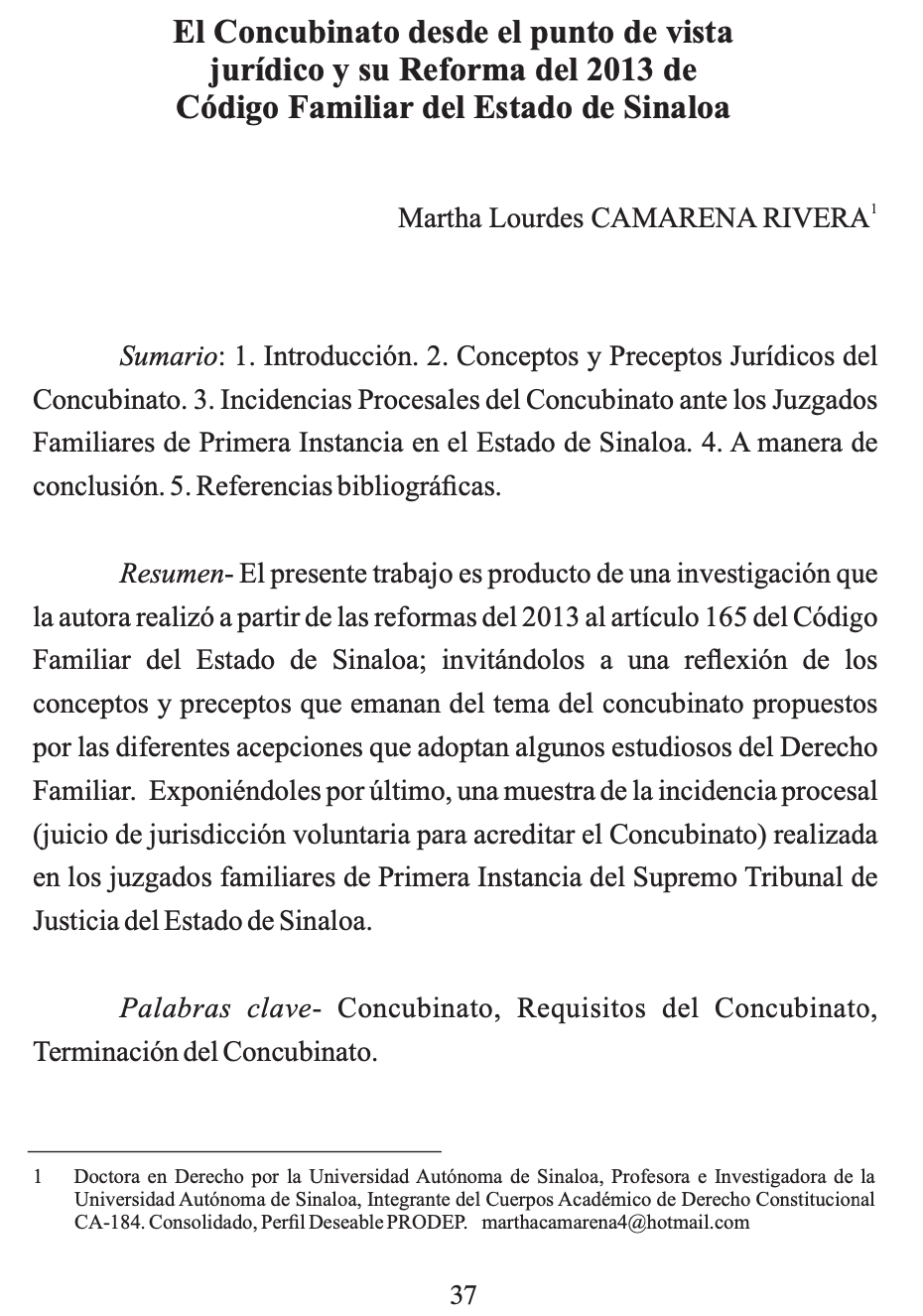 El concubinato desde el punto de vista jurídico y su reforma del 2013 de Código Familiar del Estado de Sinaloa