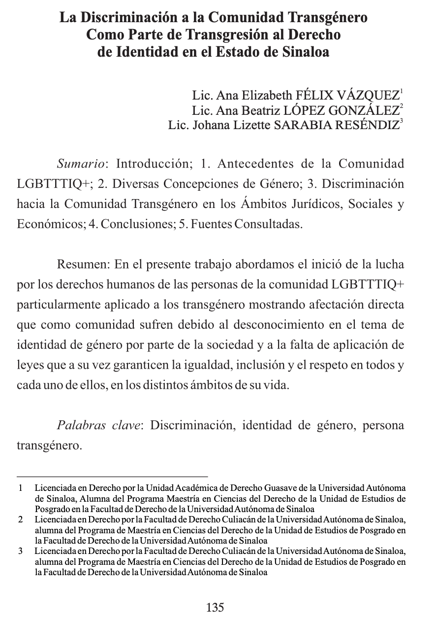 La discriminación a la comunidad transgénero como parte de transgresión al Derecho de Identidad en el Estado de Sinaloa