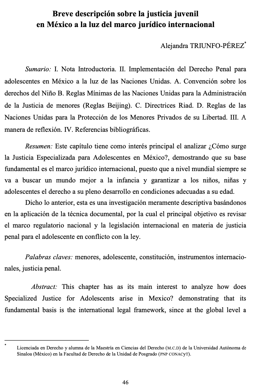 Breve descripción sobre la justicia juvenil en México a la luz del marco jurídico internacional