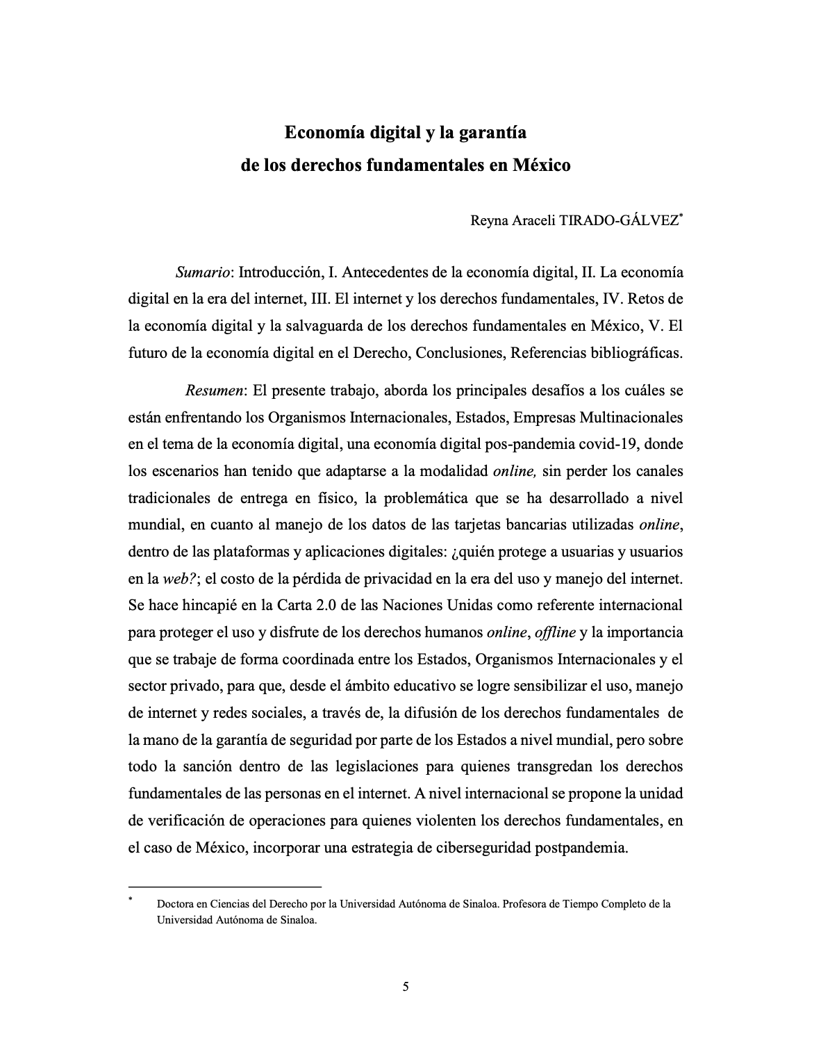 Economía digital y la garantía de los derechos fundamentales en México