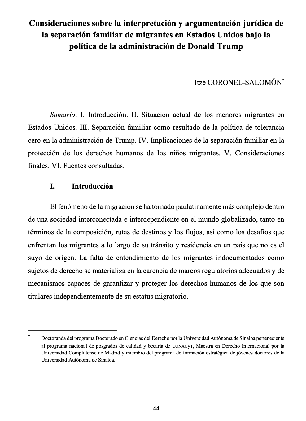 Consideraciones sobre la interpretación y argumentación jurídica de la separación familiar de migrantes en Estados Unidos bajo la política de la administración de Donald Trump