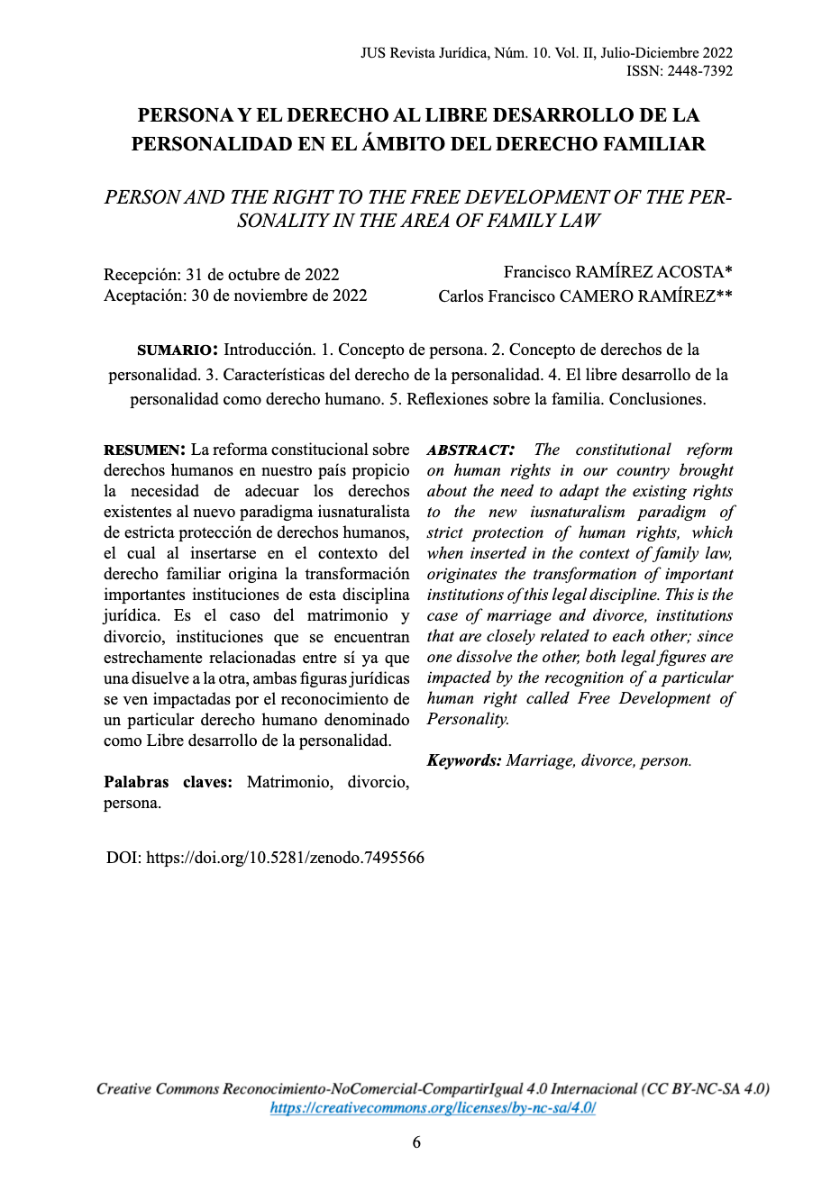 Persona y el derecho al libre desarrollo de la personalidad en el ámbito del Derecho Familiar