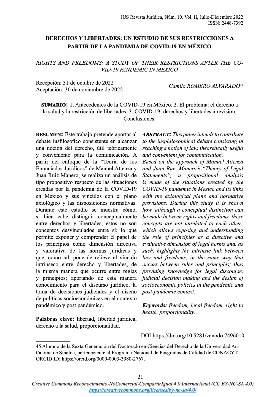 Derechos y libertades: un estudio de sus restricciones a partir de la pandemia de Covid-19 en México.