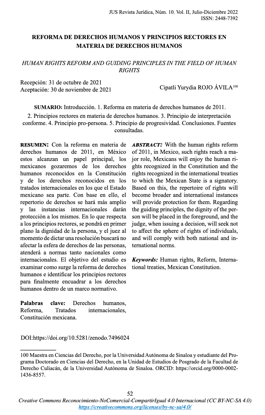 Reforma de Derechos Humanos y principios rectores en materia de Derechos Humanos.