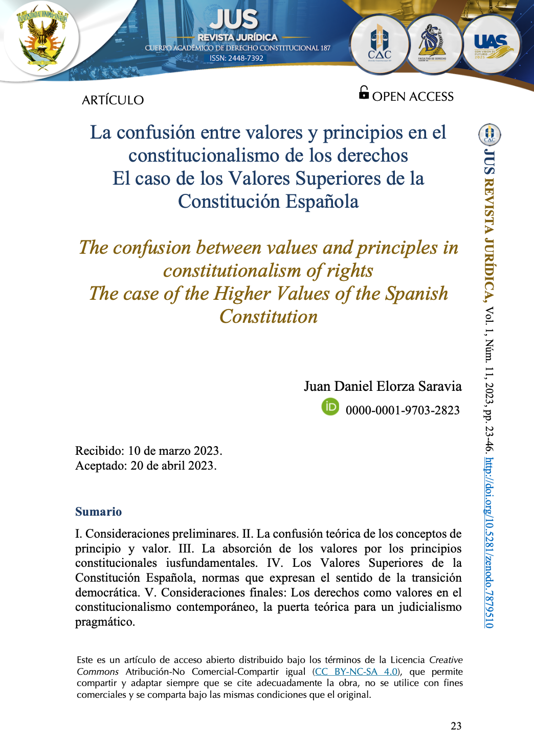 La confusión entre valores y principios en el constitucionalismo de los derechos. El caso de los Valores Superiores de la Constitución Española