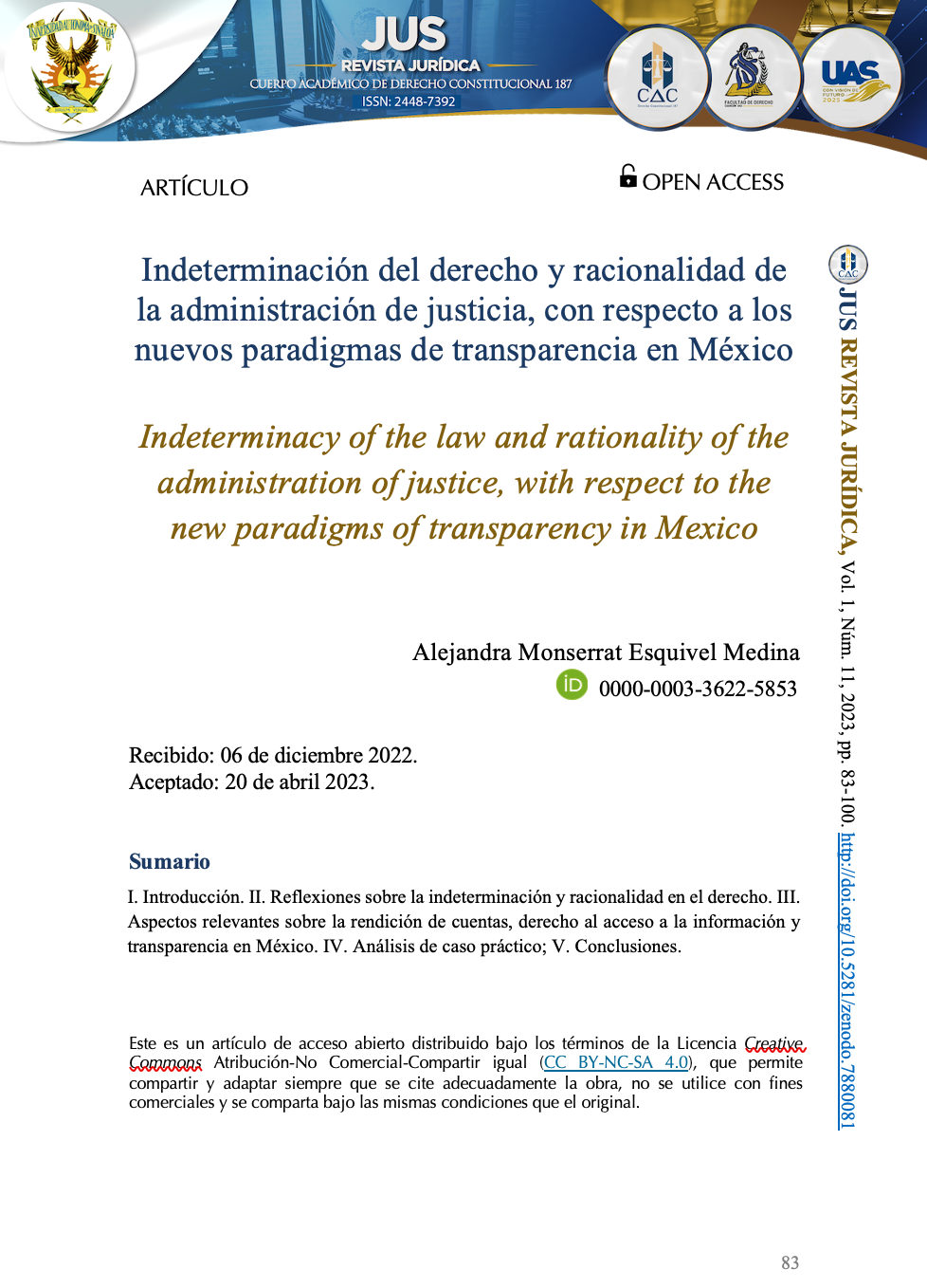 Indeterminación del derecho y racionalidad de la administración de justicia, con respecto a los nuevos paradigmas de transparencia en México