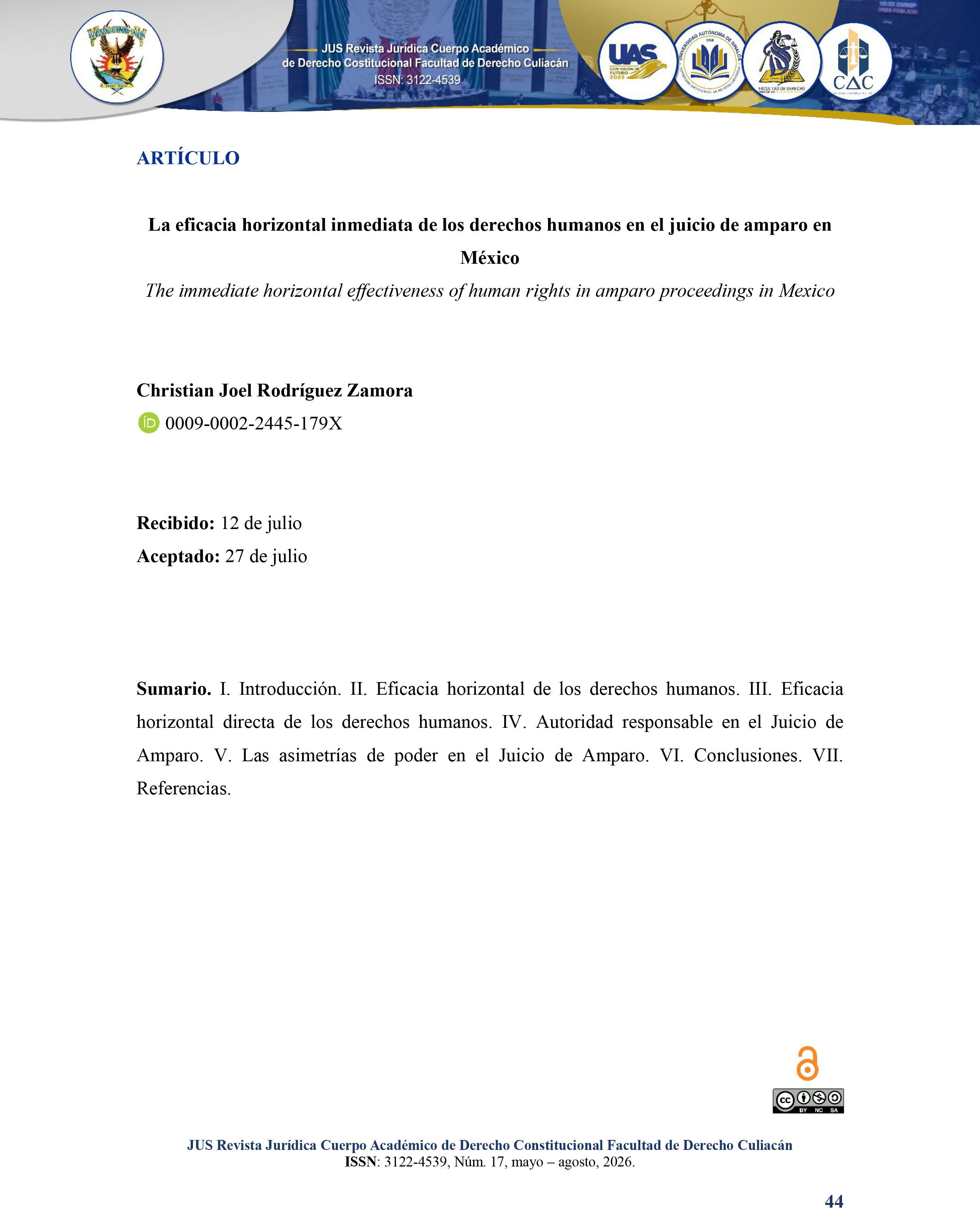 La eficacia horizontal inmediata de los derechos humanos en el Juicio de Amparo en México