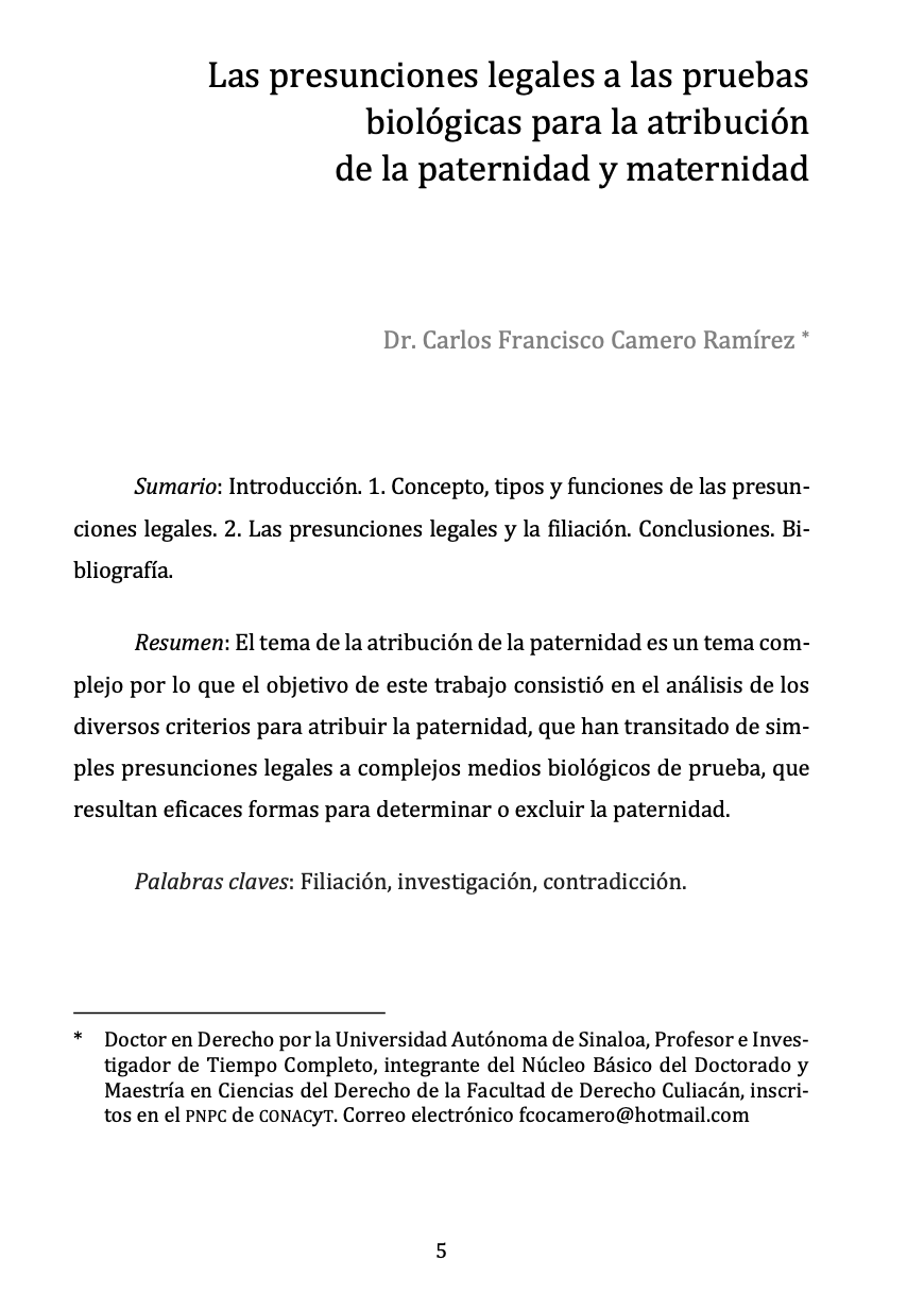 Las presunciones legales a las pruebas biológicas para la atribución de la paternidad y maternidad