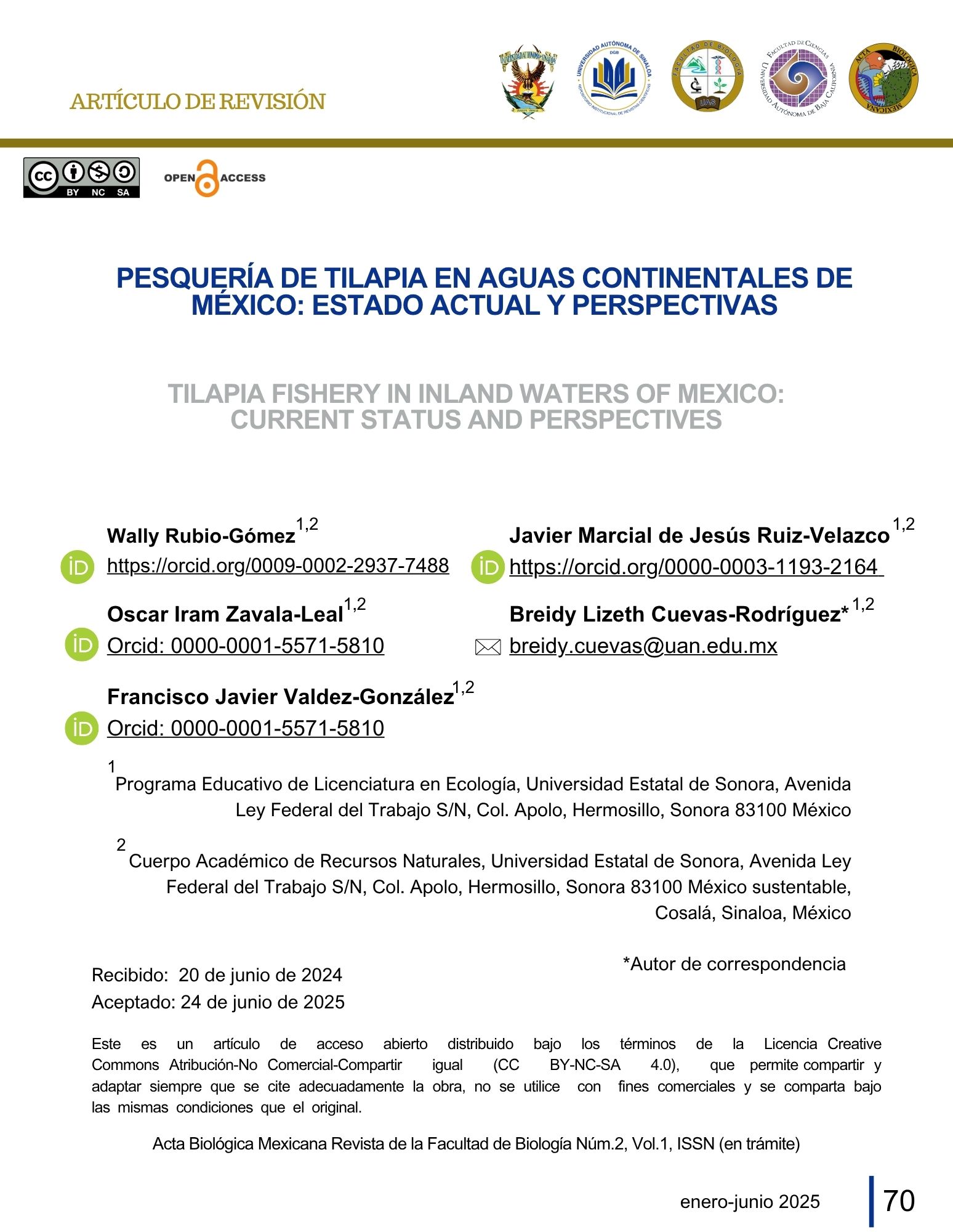PORTADA PESQUERÍA DE TILAPIA EN AGUAS CONTINENTALES DE MÉXICO: ESTADO ACTUAL Y PERSPECTIVAS