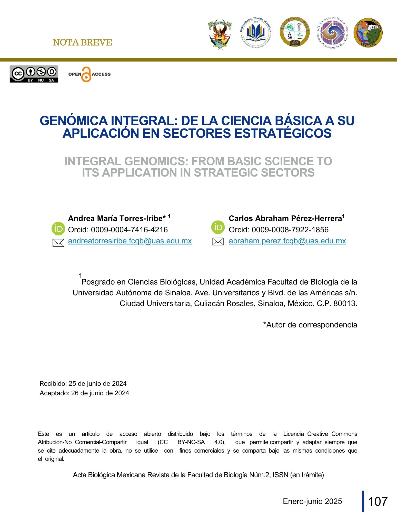 PORTADA GENÓMICA INTEGRAL: DE LA CIENCIA BÁSICA A SU APLICACIÓN EN SECTORES ESTRATÉGICOS