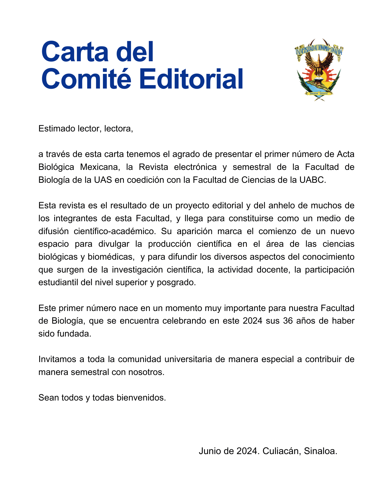 Carta del Comité Editorial