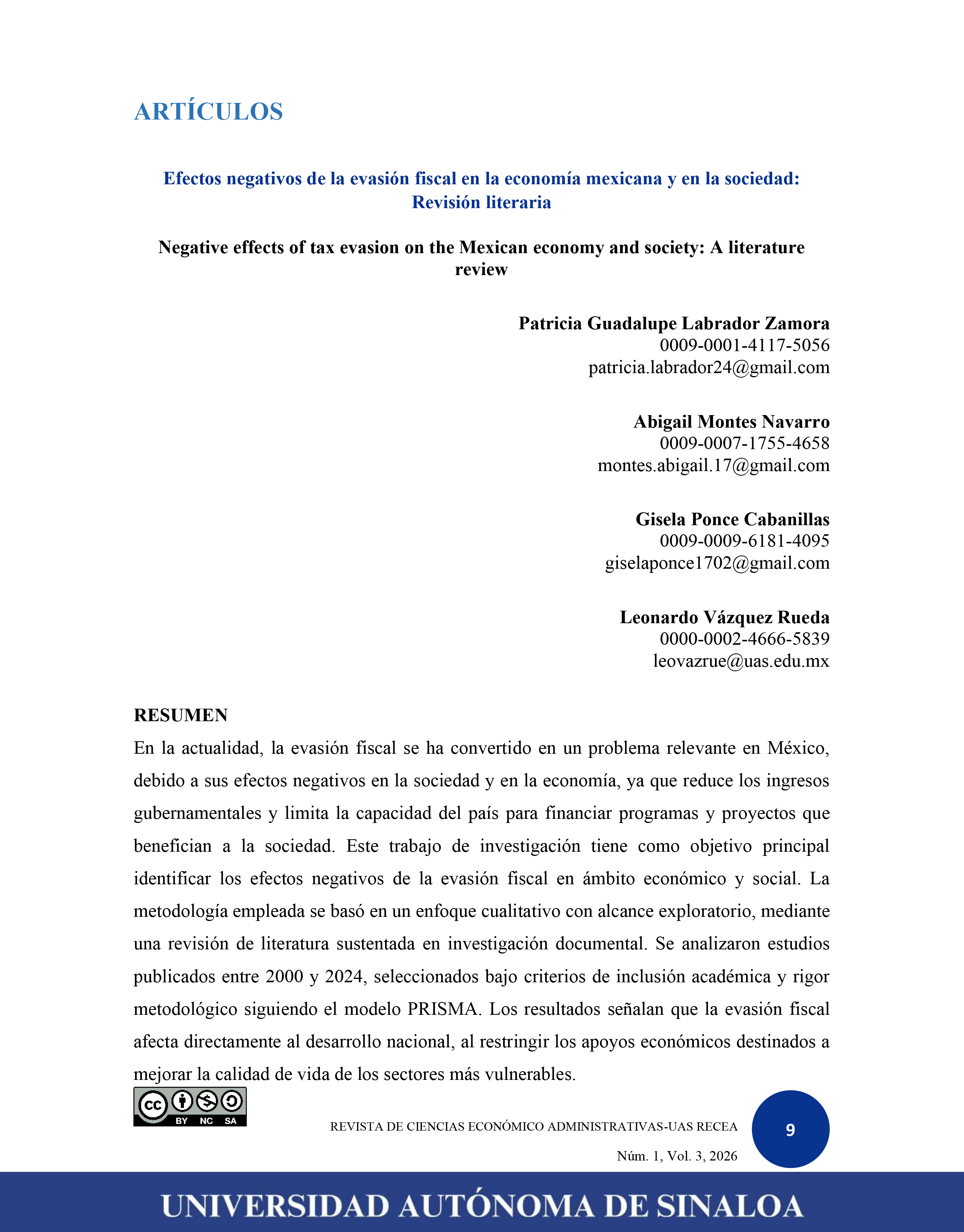 Efectos negativos de la evasión fiscal en la economía mexicana y en la sociedad: Revisión literaria