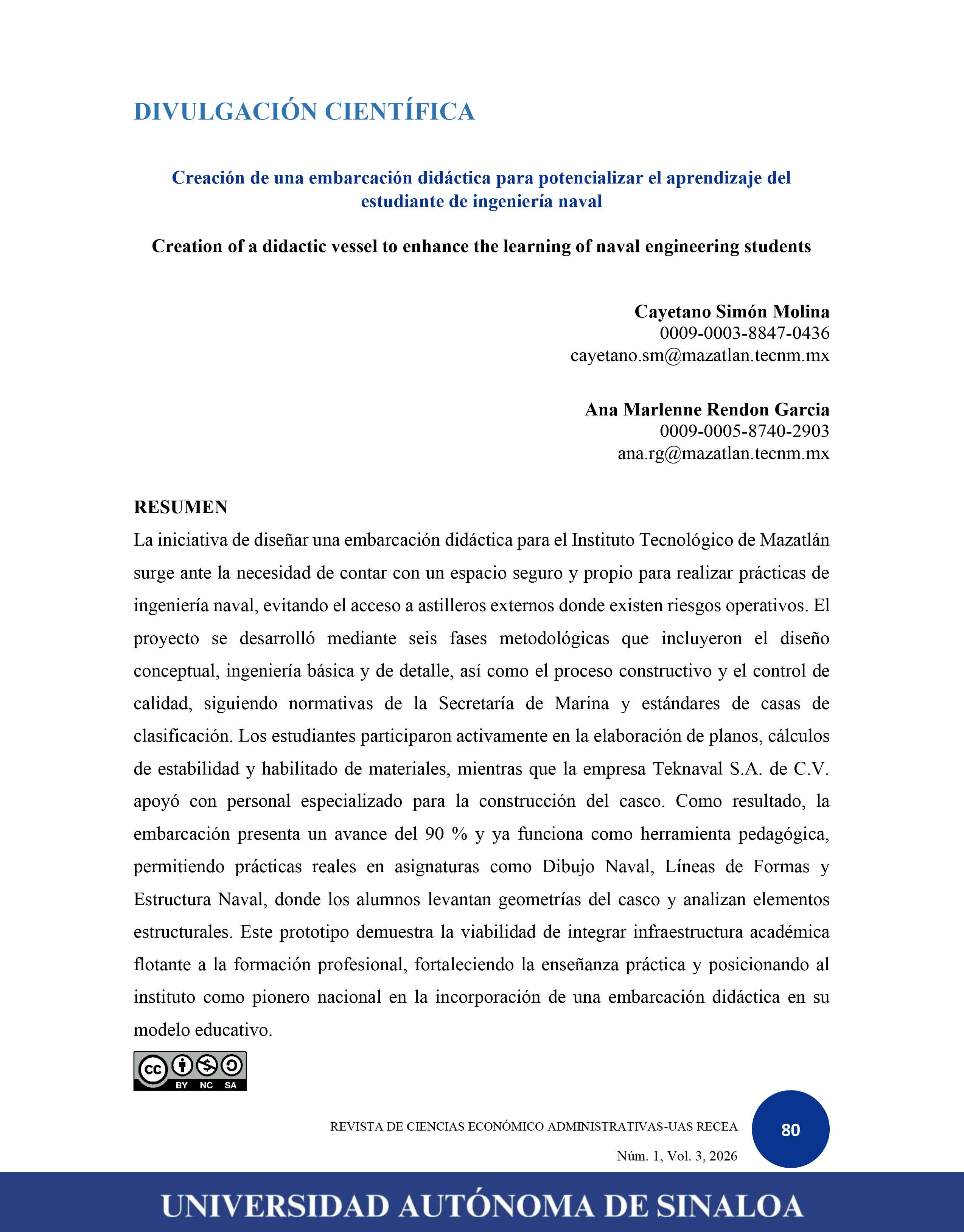 Creación de una embarcación didáctica para potencializar el aprendizaje del estudiante de ingeniería naval