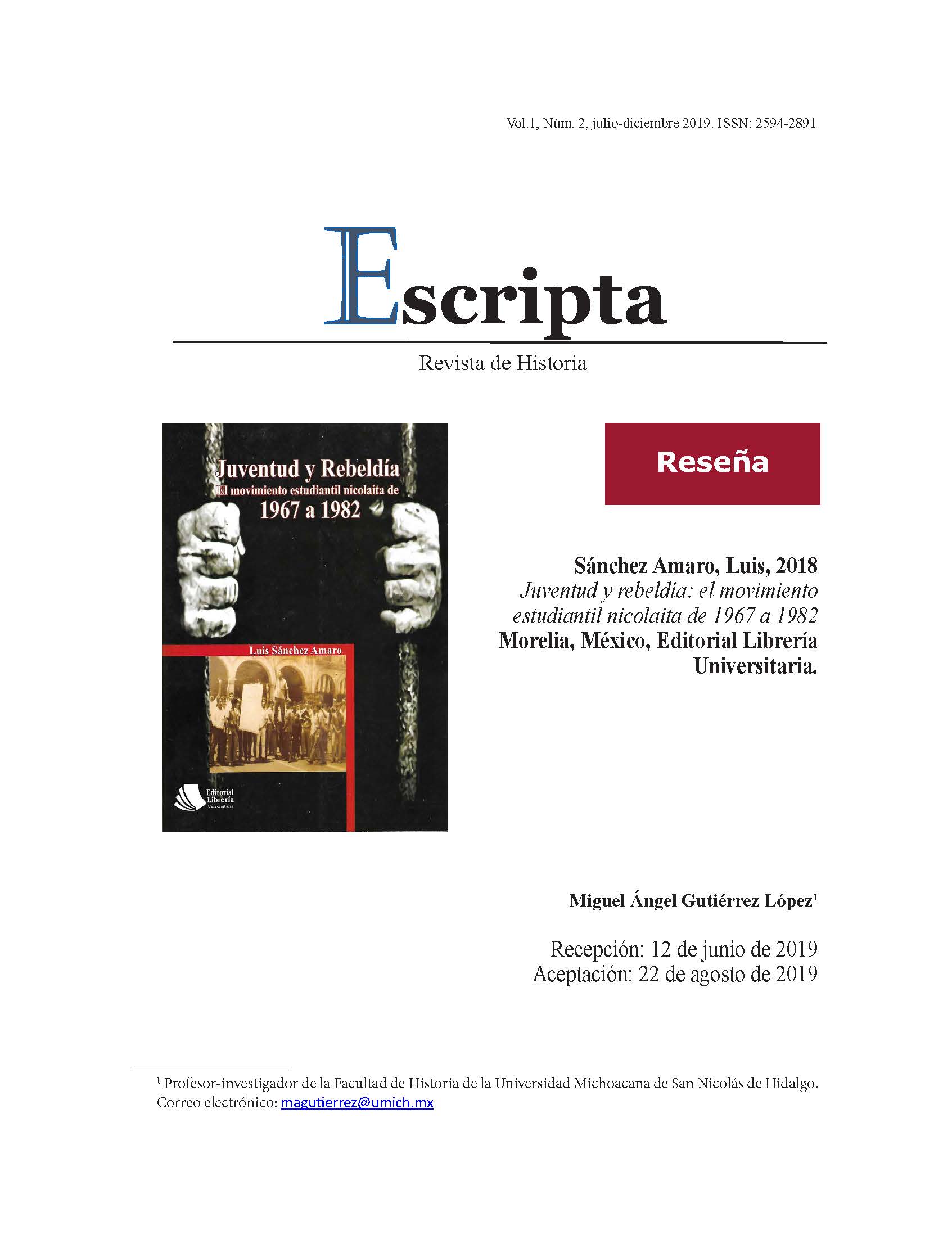 Juventud y rebeldía: el movimiento estudiantil nicolaita de 1967 a 1982