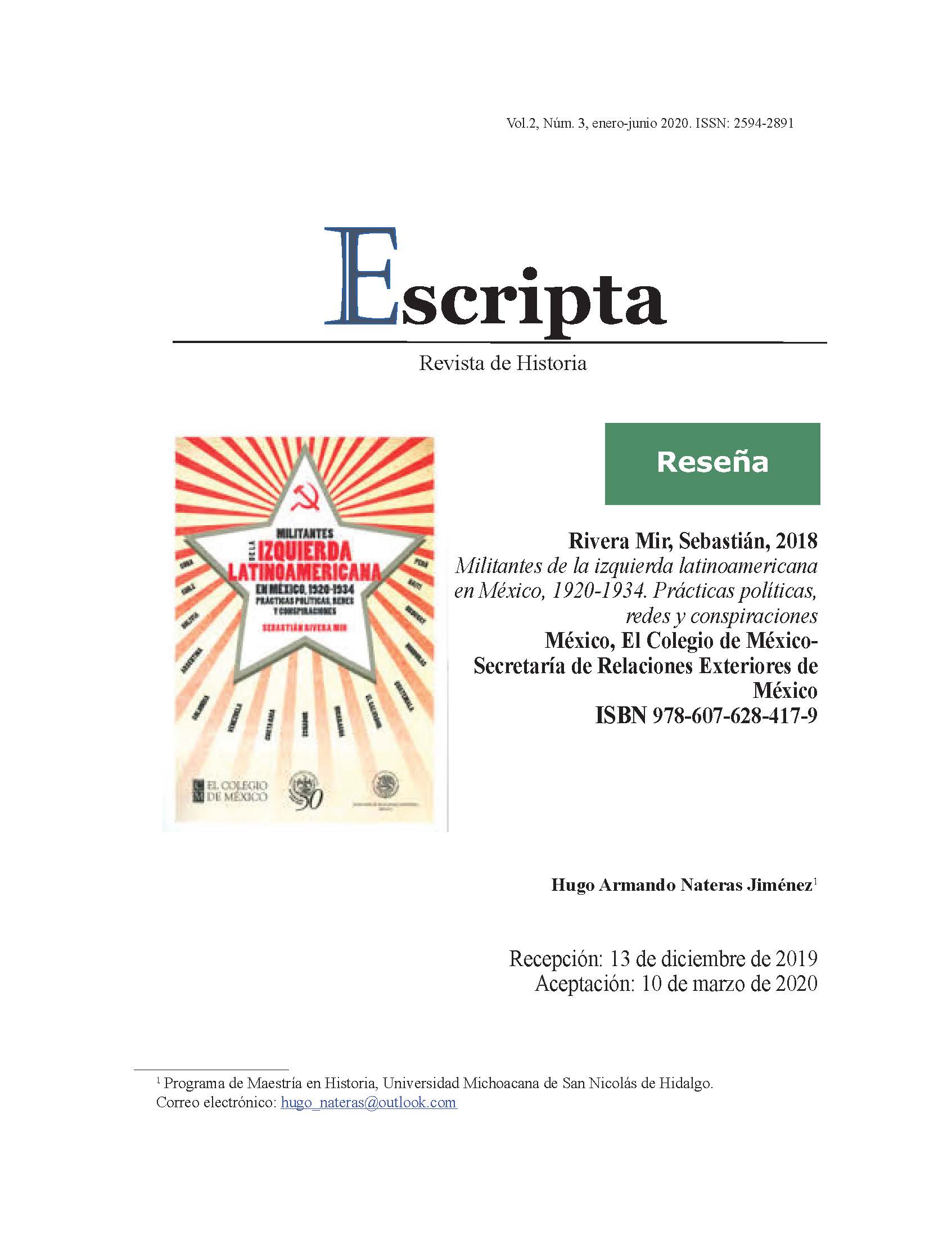 Militantes de la izquierda latinoamericana en México, 1920-1934. Prácticas políticas, redes y conspiraciones