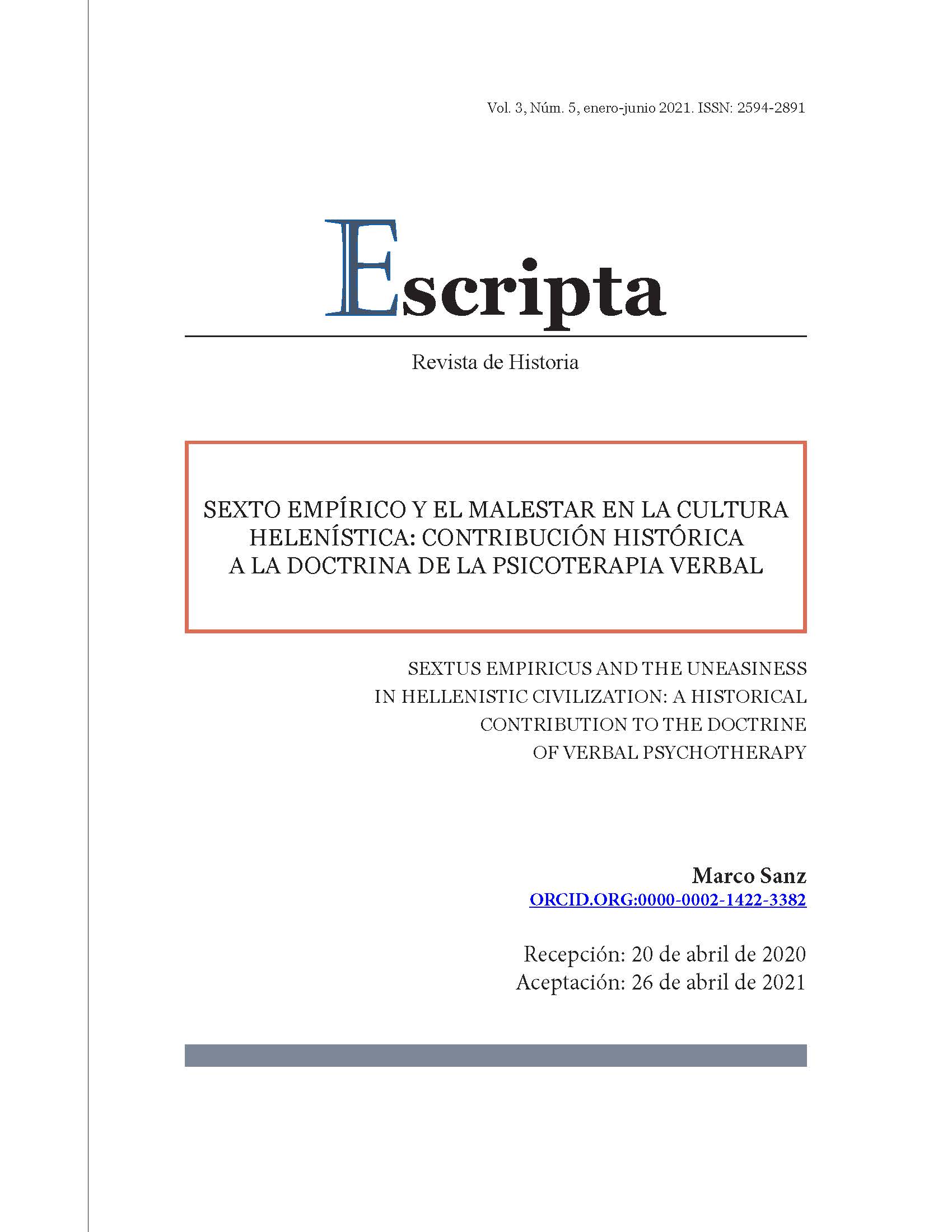 Sexto empírico y el malestar en la cultura helenística: contribución histórica a la doctrina de la psicoterapia verbal