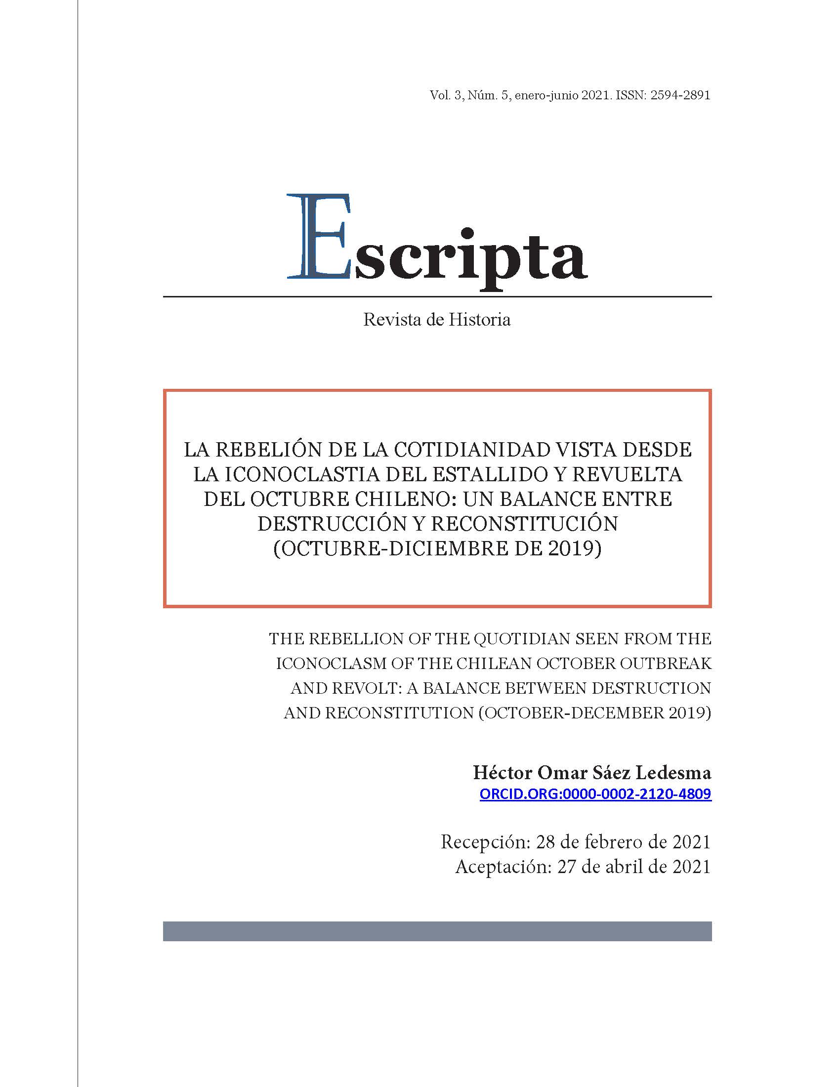 La rebelión de la cotidianidad vista desde la iconoclastia del estallido y revuelta del octubre chileno: un balance entre destrucción y reconstitución (octubre-diciembre de 2019)