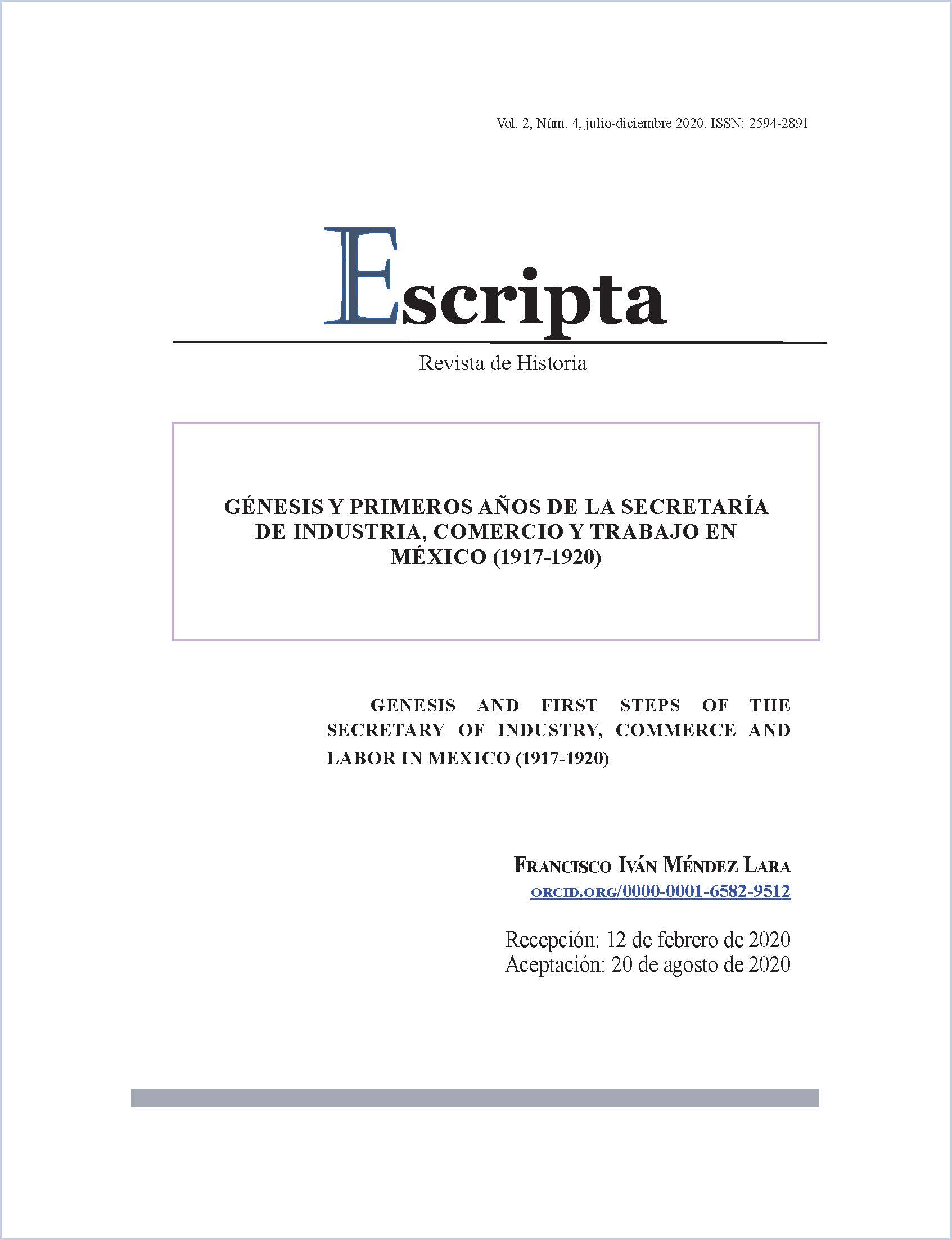 Génesis y primeros años de la Secretaría de industria, comercio y trabajo en México (1917-1920)