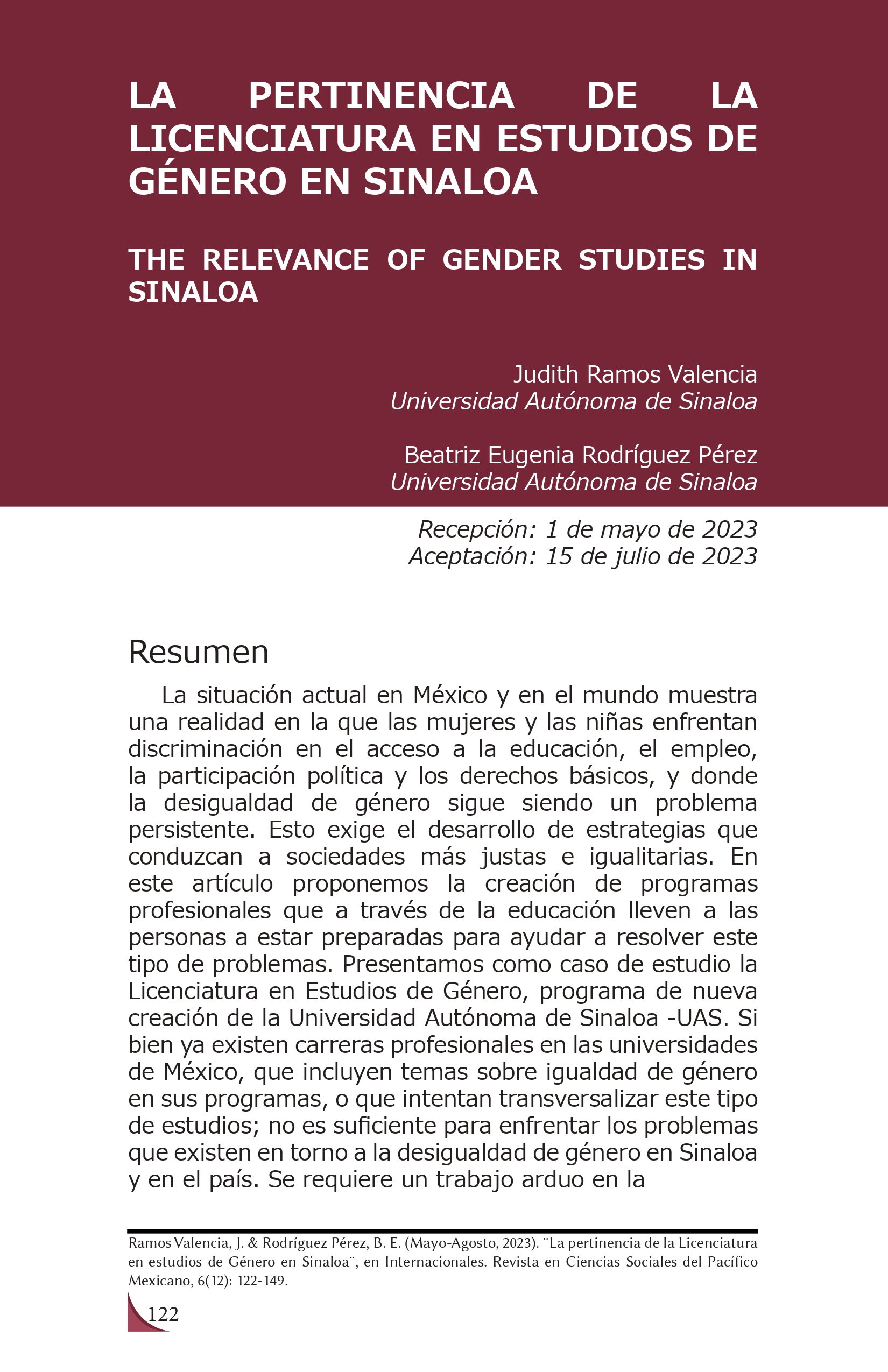 La pertinencia de la Licenciatura en estudios de Género en Sinaloa