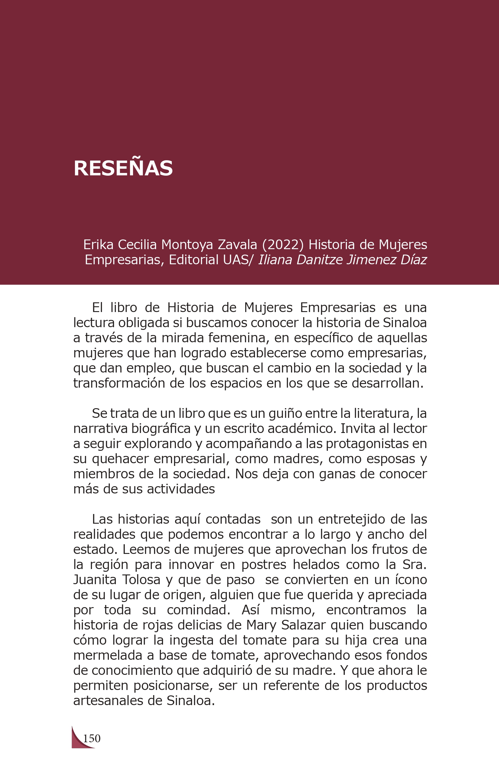 Erika Cecilia Montoya Zavala (2022) Historia de Mujeres Empresarias, Editorial UAS Iliana Danitze Jimenez Díaz