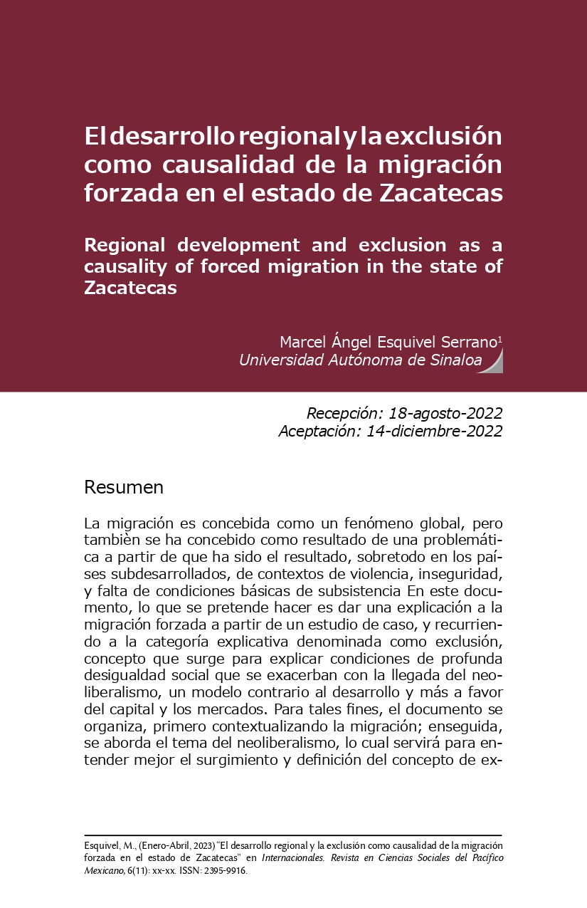 El desarrollo regional y la exclusión como causalidad de la migración forzada en el estado de Zacatecas